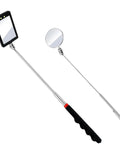 Two Pack Telescopic Inspection Mirror With LED Light, 360 Degree Rotating Round And Square Mirrors shown on white background