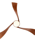 52" Modern Wood Ceiling Fan with Dimmable LED Light, 3 hand-carved solid wood blades and round light fixture.
