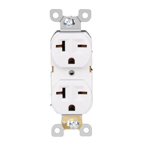 Duplex 20 Amp 250 Volt Wall Outlet Straight Blade Receptacle 2 Pole 3 Wire 6-15R 6-20R White Heavy Duty Thermoplastic