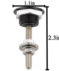 Side view of copper pipe fitting with thread details and dimensions showing 1.1in width and 2.3in length marked in inches.
