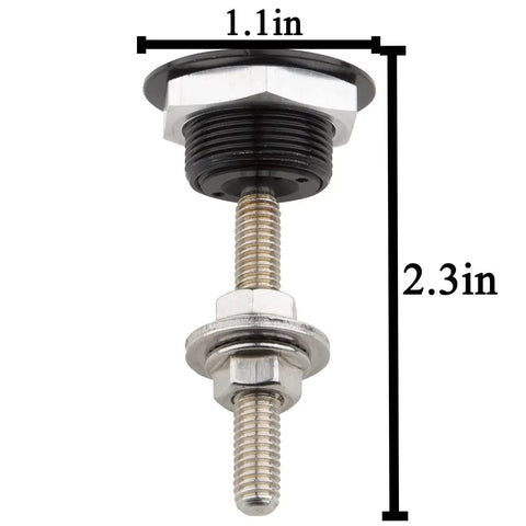 Side view of copper pipe fitting with thread details and dimensions showing 1.1in width and 2.3in length marked in inches.