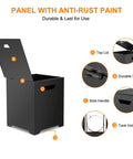 Propane Tank Hideaway Table For 20Lb Tank with open lid, side handle, and durable screw, showing black stainless steel material.