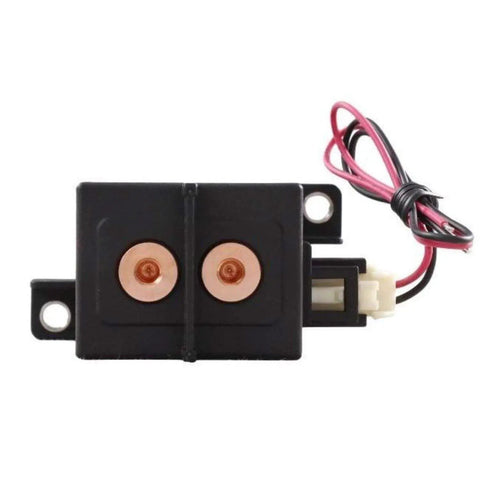Heavy Duty 200A 1000VDC DC Contactor With A Solid Ceramic Seal And 24VDC Coil, top view with copper terminals and wires.