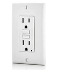Slim GFCI Receptacle 15 Amp White Outlet Featuring Smart Ground Fault Shutoff And Hassle Free Reset for electrical safety.