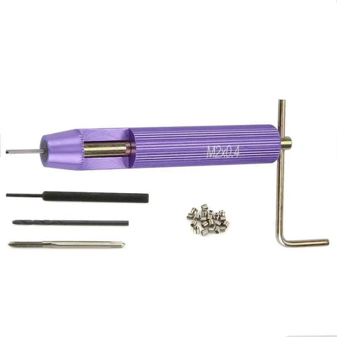 M2x0.4 Threaded Insert Repair Kit With Installation Tool Tap Drill Bit And 20 Stainless Steel 304 Inserts For Quick Easy Durable Thread Restorations In Metal Or Plastic Built To Last including purple handle, tap, and drill bit