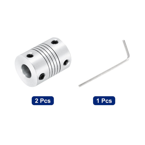 Two Pack 5mm To 8mm Aluminum Shaft Coupling Flexible Beams 25mm Long 19mm OD For Motors Encoders 3D Printers CNC Machines DIY Bots Spring Type Cushioning And Smooth Transmission with wrench