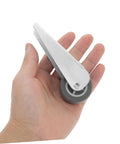 Top Shelf Heavy Duty Barn Door Sliding Wheels And Silent Caster Rollers Smooth Glide Hardware held in hand.