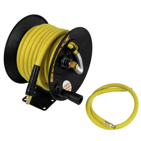 Heavy Duty Manual Hose Reel With Three Eighths Inch By Fifty Feet Rubber Air Hose Oil And Kink Resistant Built In Bend Restrictor