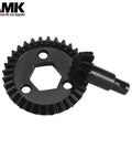 Close-up of Metal Bevel Gear Set 13T and 23T for one-tenth scale RC crawlers, black oxide finish, steel material.