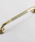 Textured Shower Grab Bar 16 Inch Bathroom Support Rail With Polished Brass Finish, no slip grip design, angled view