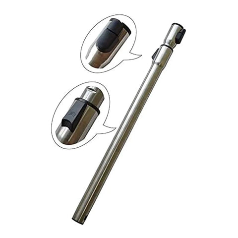 Miele Vacuum Extension Wand 35mm Stainless Steel Telescoping Tube for C1 C2 C3 Vacuums showing locking mechanisms and detail.
