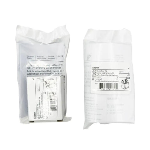 Must-Have Undervoltage Release Accessory For PowerPacT Circuit Breaker S29406 LV429406 in packaging, gray and white color bagged
