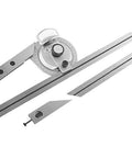 Heavy Duty 360 Degree Universal Bevel Protractor Angle Finder Tool With Slick Chrome Finish And Built In Magnifying Lens showing stainless steel construction and precise angle measurement.