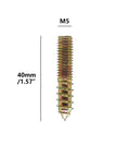 Beefy Heavy Duty Hanger Bolts Set for Wood and Furniture Self Tapping Double Headed Bolts M5x40mm single bolt close-up