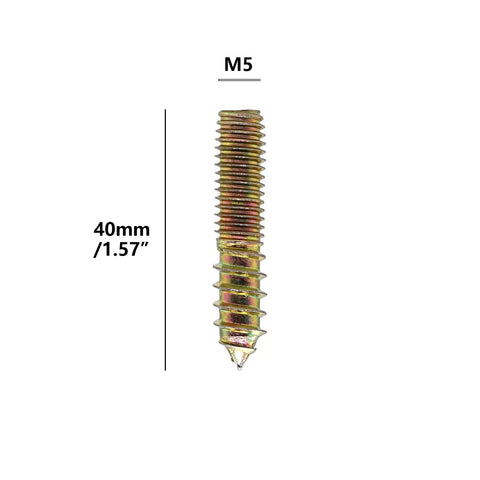 Beefy Heavy Duty Hanger Bolts Set for Wood and Furniture Self Tapping Double Headed Bolts M5x40mm single bolt close-up