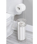 Freestanding Toilet Paper Holder No Drill Install Holds 3 Spare Rolls Matte Silver Bathroom Dispenser beside toilet