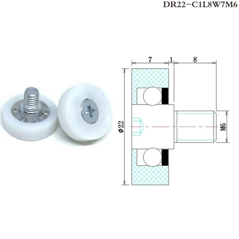10 Pack 19 Mm OD POM Drawer Track Bolt Roller DR19 C1L8W6M6 with diagram, showcasing dimensions and design detail.