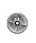 Five By Two Inch Semi Steel Cast Iron V Groove Wheel With Precision Ball Bearings Half Inch Bore And 1100 Pound Load Rating Per Unit top view showing center bore and structure.