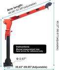 Heavy Hauler Electric Hoist For Pickup Trucks With Folding Bed Jib Crane And 2000 Lbs Winch Adjustable Boom dimensions showing arm and height adjustments.