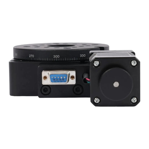 Motorized Rotary Platform Optical Rotation Stage 100mm Turntable With 0.01 Degree Resolution front socket and motor view