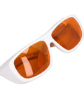 Straight Up Heavy Duty Laser Safety Glasses Broad Spectrum OD Five Plus Coverage in white frame with orange lenses.