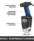 Pro Kitchen Workhorse Immersion Blender With Rock Solid Variable Speed And A Versatile 10 Inch Stainless Shaft, featuring variable speed selection and comfort grip.