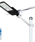 Beast Mode Bright 300W Solar Street Light With Remote Control, Dusk To Dawn Outdoor Pole Light, mounted on white pole with remote