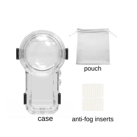 60M Professional Waterproof Case For Insta360 X5 With Full Accessory Pack, showing case, pouch, and anti-fog inserts.