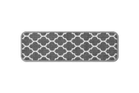 Skid Resistant Carpet Stair Treads Set Of 15 With Moroccan Trellis Pattern In Misty Gray And Linen White 8 By 26 Inches Grippy Rubber Backing