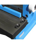 Close-up of 3-In-1 Sheet Metal Shear, Finger Pan, Box Brake Bender, and Slip Roll for 40 Inch Sheets, 16 Gauge Capacity, showing metal platform