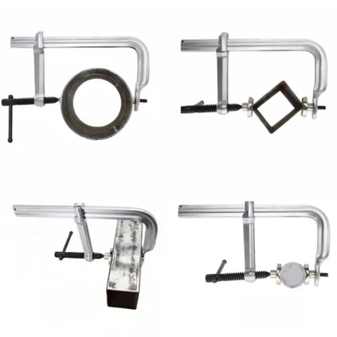 Heavy Duty Multi Functional Welding F Clamp For Pipe And Flat Plate Alignment With Quick Change Jaws securing round and square tubes.