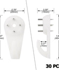 Heavy Duty Picture Hooks For Concrete Walls Zero Drilling Hassle 30 Pack showing plastic hook dimensions and steel pins.