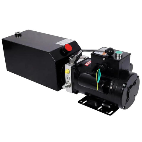 Heavy-Duty 220V AC Hydraulic Power Unit With 10 Quart Reservoir, black motor and tank for auto lift applications.
