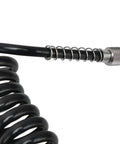 Top Tier Polyurethane Coil Air Hose Featuring G 1 8 Female Thread Connection Designed For Airbrush And Paint Projects High Flexibility Ensures Smooth Movement Without Kinking 2 Meter Length Great For Fans Looking To Upgrade Their Setup Now For Workshop close-up of black 2m polyurethane coil air hose with G1/8 female threaded end