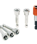 Kickass Six Piece PH2 Magnetic Drywall Screw Bit Set With Exact Depth Stop Collar For Sheetrock Gypsum Plasterboard Heavy Duty Professional Grade Install Tool Kit, showing 6 magnetic PH2 bits and quick change sleeve.
