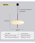 Modern Pendant Light LED Minimalist Black and White Pendant Light Restaurant Study Living Room Bedroom Home Light,Luxury(Tricolor Light,White 30cm) with adjustable wire, white acrylic shade, 30cm diameter.