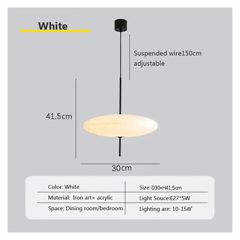 Modern Pendant Light LED Minimalist Black and White Pendant Light Restaurant Study Living Room Bedroom Home Light,Luxury(Tricolor Light,White 30cm) with adjustable wire, white acrylic shade, 30cm diameter.