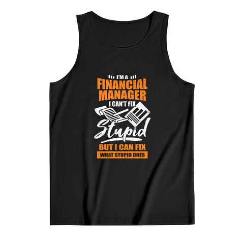 Fire Mens Motorcycle Mechanic Tank Top Hella Soft 100 Percent Cotton Muscle Tee black sleeveless with humorous financial manager print.