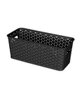 No Sweat Home Organization Decorative Storage Basket For Cube Systems And Desk Shelves, Sturdy Plastic Woven Organizer In Sleek Black Medium.