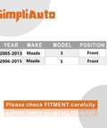 Fitment guide for Front Wheel Bearing Hub Assembly 510096 for Mazda 3 2005-2013 and Mazda 5 2006-2015, front position