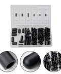 Rubber Vacuum Cap Set 80 Pack Multi Size For Line Blocking And Hose Protection In Carburetor Manifold Systems in plastic case, black caps