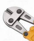Close-up of the heavy duty 30 inch bolt cutter steel jaws and ergonomic non-slip handle for cutting padlocks and chains.