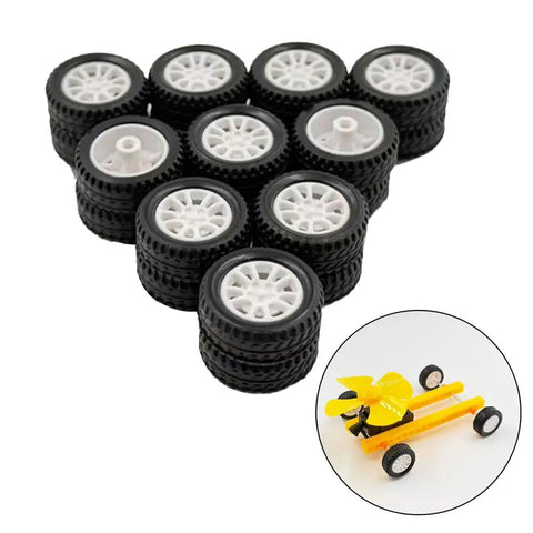 20 Piece Toy Car Wheel Rubber Tire Kit With 10 Piece Round Rod Axles For DIY Model RC Cars Trucks Robots Parts 2mm Shaft