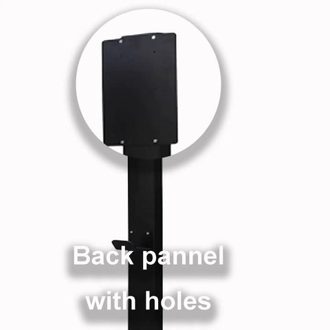 Heavy Duty Galvanized Steel EV Charger Holder Stand With A Tough Waterproof Cover Box For Outdoor Garages And Workplace Parking Lots Easy Install Cord Management Rack In Matte Black - Back panel with holes for mounting