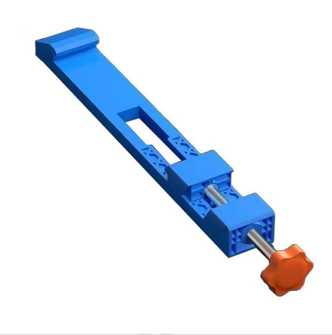 Adjustable Circular Saw Guide Rail For Precise Wood And Marble Cuts, blue ABS plastic base with an orange knob clamp attachment
