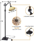 Diagram of Tiffany Style Stained Glass Floor Lamp 62 Inch Tall With Adjustable Arched Shade, highlighting dimensions and features.