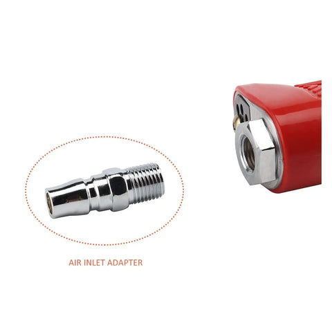 Heavy Duty Twin Hammer Air Impact Wrench Serving Six Eighty Newton Meters Of Serious Nutcracker Torque And A One Half Inch Square Drive with air inlet adapter shown.