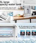 1.5L large capacity water tank of Compact Countertop Nugget Ice Maker Slaps Out Fresh Ice In Ten Minutes for easy refilling.