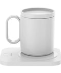 Versatile Electric Cup Warmer With Three Distinct Temperature Levels, sleek ceramic base with a white cup on heated platter.