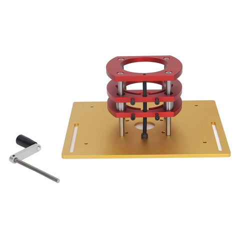 Universal Aluminum Router Table Insert Base Plate Featuring Sturdy Manual Lift System Heavy Duty Stainless Steel Fixing Brackets.